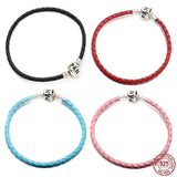 925 Silver Couple Bracelet Leather Chain DIY Jewelry