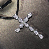 925 Silver Cross Pendant Sweater Necklace Zircon Jewelry