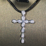925 Silver Cross Pendant Sweater Necklace Zircon Jewelry