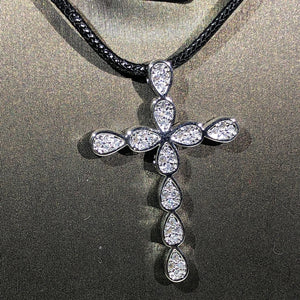 925 Silver Cross Pendant Sweater Necklace Zircon Jewelry