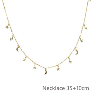 925 Silver Moon Star Lightning Choker Chain Necklace