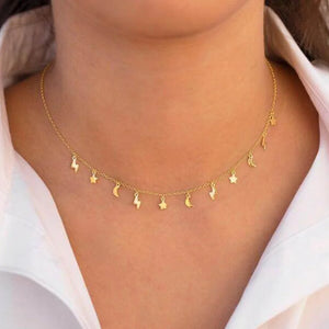 925 Silver Moon Star Lightning Choker Chain Necklace