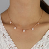 925 Silver Rose CZ Flower Charm Choker Necklace