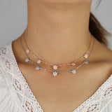 925 Silver Rose CZ Flower Charm Choker Necklace