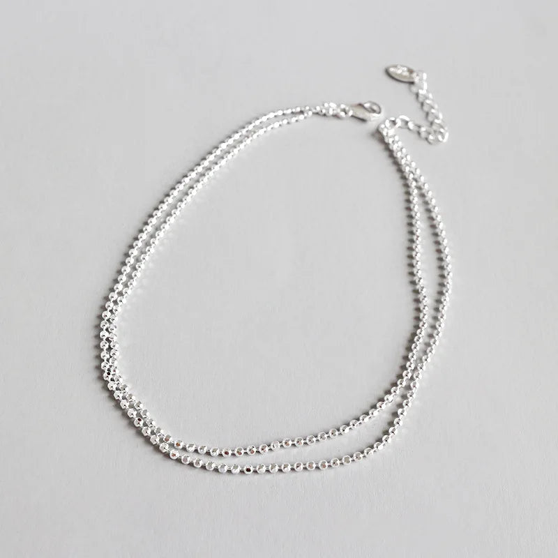 925 Silver Double Layered Bead Chains Anklet