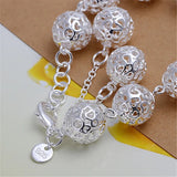 925 Sterling Silver Hollow Ball Chain Bracelet for Party Wedding