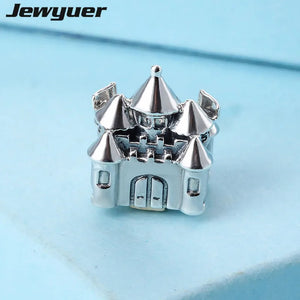 925 Sterling Silver Castle Charms with Golden Crown for Bracelets Necklace DIY