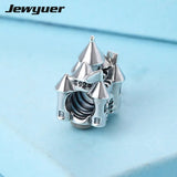 925 Sterling Silver Castle Charms with Golden Crown for Bracelets Necklace DIY