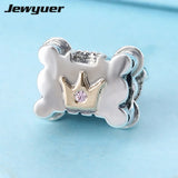 925 Sterling Silver Castle Charms with Golden Crown for Bracelets Necklace DIY