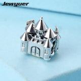 925 Sterling Silver Castle Charms with Golden Crown for Bracelets Necklace DIY
