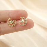 925 Silver Star Moon Flashing Earrings with Rhinestone - Sweet Student Jewelry