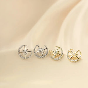 925 Silver Star Moon Flashing Earrings with Rhinestone - Sweet Student Jewelry
