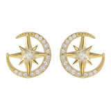 925 Silver Star Moon Flashing Earrings with Rhinestone - Sweet Student Jewelry
