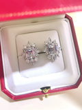 925 Silver Flower Diamond Emerald Ear Studs
