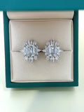 925 Silver Flower Diamond Emerald Ear Studs