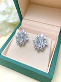 925 Silver Flower Diamond Emerald Ear Studs