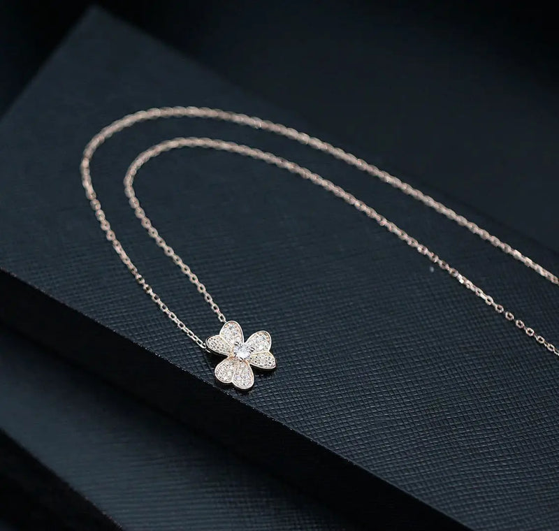 925 Silver Diamond Flower Clover Necklace Female Ins Clavicle Chain