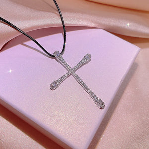 925 Silver Diamond Zircon Cross Pendant Couple Necklace