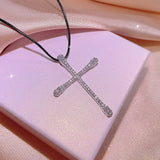925 Silver Diamond Zircon Cross Pendant Couple Necklace