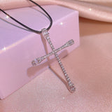 925 Silver Diamond Zircon Cross Pendant Couple Necklace
