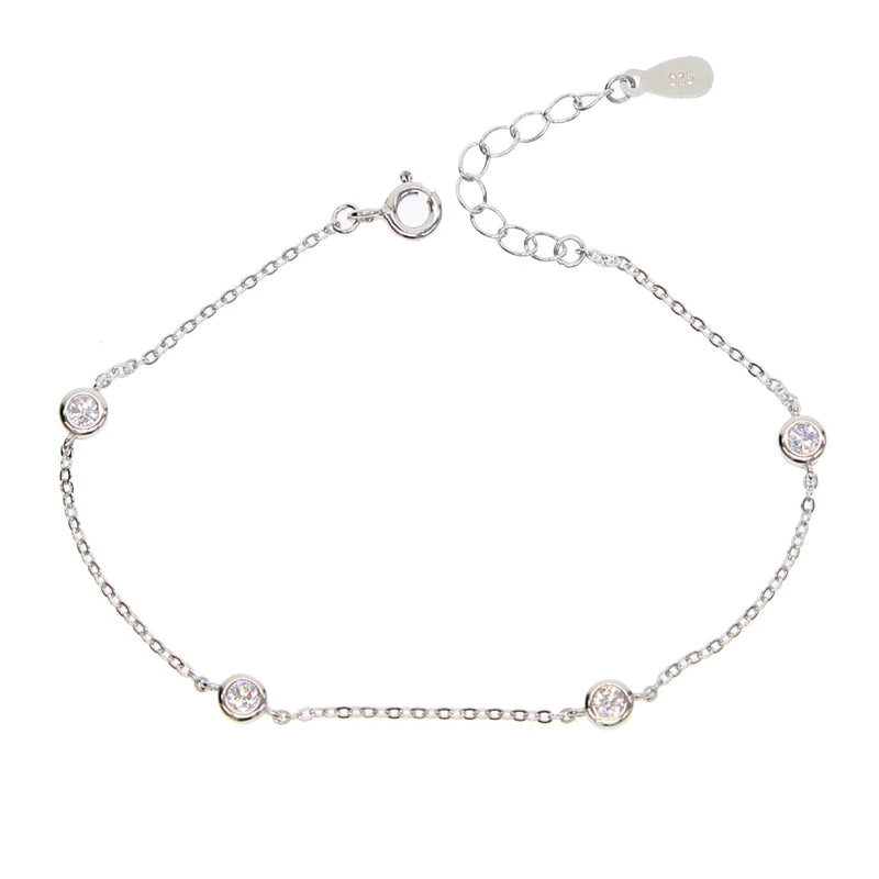 925 Silver Bracelet with CZ Delicate Chain Jewelry Set