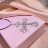 925 Sterling Silver Diamond Star Cross Necklace - Small Cross Pendant