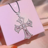 925 Sterling Silver Diamond Star Cross Necklace - Small Cross Pendant