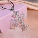 925 Sterling Silver Diamond Star Cross Necklace - Small Cross Pendant