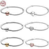925 Silver Pink Heart Snake Bone Bracelet - High-End Beads DIY