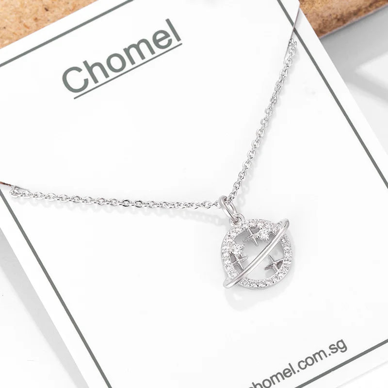 925 Silver Globe Necklace Flash Diamond Choker