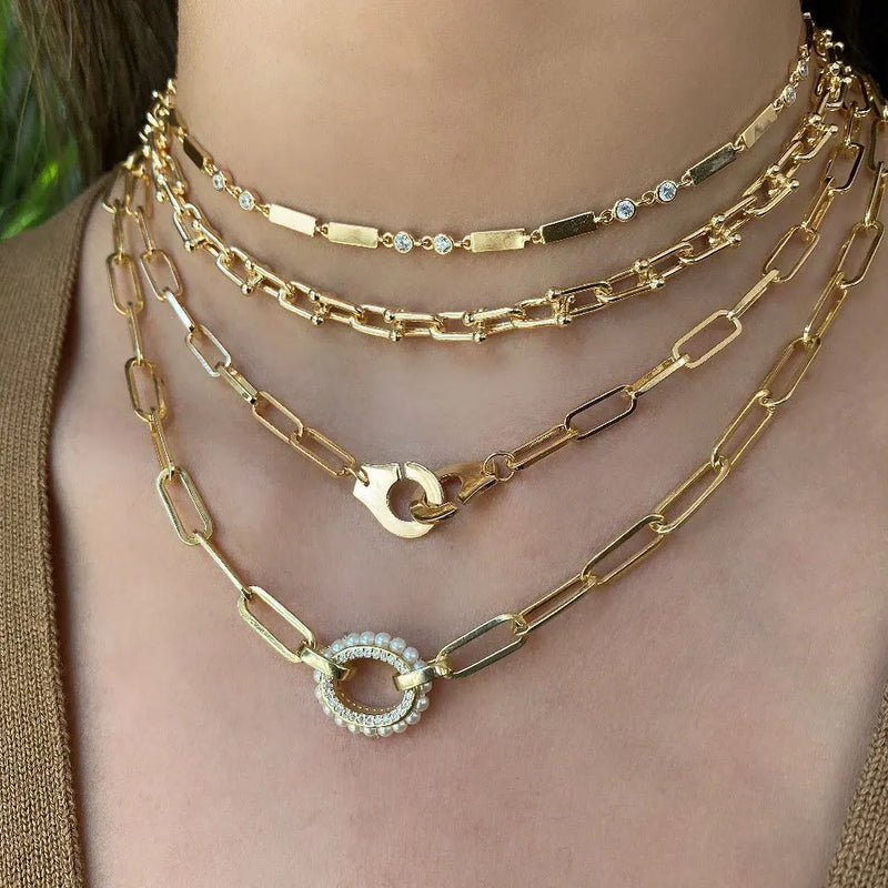 925 Silver Vermeil Big Open Link Chain Hand Cuff Necklace