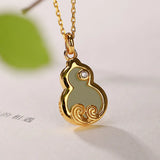 925 Silver Plated Gray Jade Gourd Pendant Vintage HAILANG Female Pendant