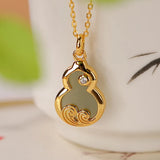 925 Silver Plated Gray Jade Gourd Pendant Vintage HAILANG Female Pendant
