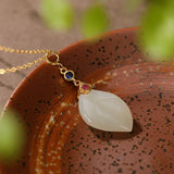 925 Silver Gold-Plated Hotian Jade Pendant, Leaf Design