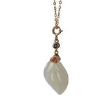 925 Silver Gold-Plated Hotian Jade Pendant, Leaf Design