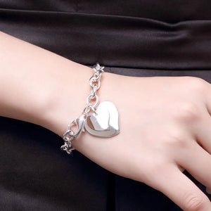 925 Silver Double Heart Chain Bracelets for Women Wedding Jewelry