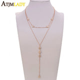 925 Silver Heart CZ Paved Double Layer Necklace Rose Y Shape Sexy Jewelry