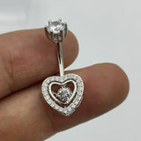 925 Silver Heart CZ Belly Button Ring