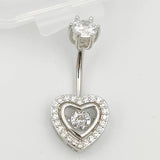 925 Silver Heart CZ Belly Button Ring