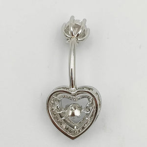 925 Silver Heart CZ Belly Button Ring