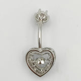 925 Silver Heart CZ Belly Button Ring