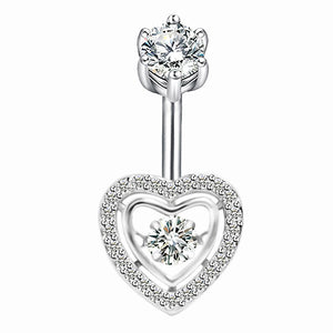 925 Silver Heart Cubic Zircon Belly Button Ring Body Jewelry