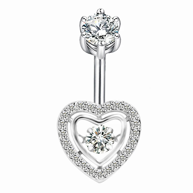 925 Silver Heart Cubic Zircon Belly Button Ring Body Jewelry