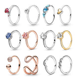 925 Sterling Silver Heart Ring Princess Daisy Crown Star Shine Women Commemorate