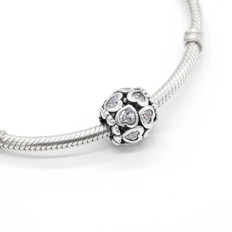 925 Silver Heart CZ Charm for Jewelry