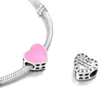 925 Sterling Silver Heart Charm with Pink Enamel for Bracelet