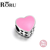 925 Sterling Silver Heart Charm with Pink Enamel for Bracelet