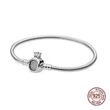 925 Silver Heart Leaves Love Snake Chain Bracelet for Charm Beads