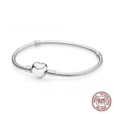925 Silver Heart Leaves Love Snake Chain Bracelet for Charm Beads