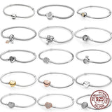 925 Silver Heart Leaves Love Snake Chain Bracelet for Charm Beads